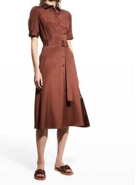 Lafayette 148 New York Pax Belted Stretch Silk/elastane Georgette Shirtdress